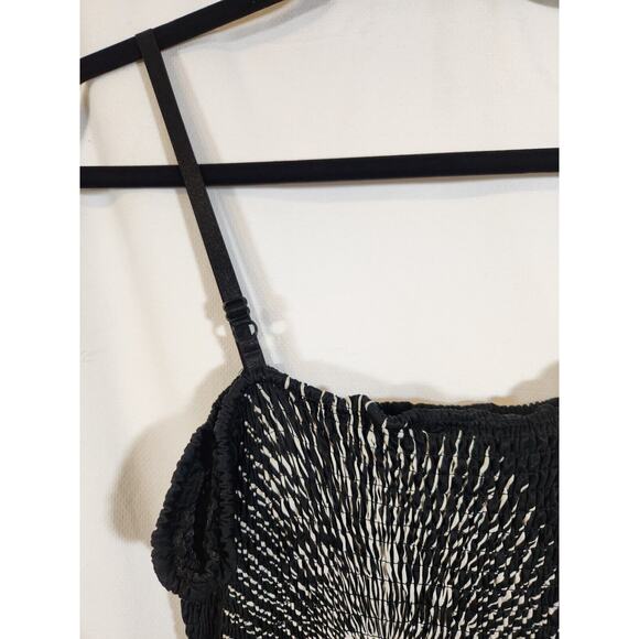 Shoreline Y2K One Size Black White Floral Smocked Empire Spaghetti Strap Dress - Picture 8 of 11
